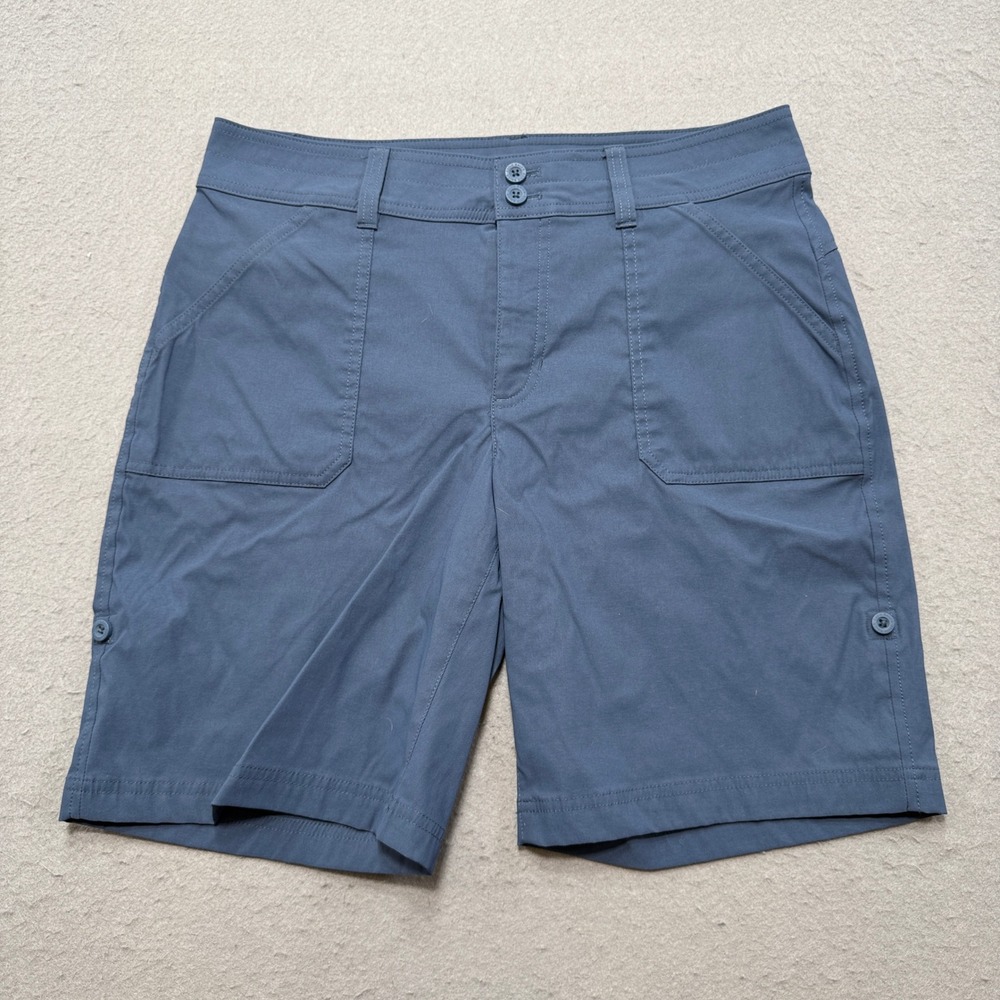 Eddie Bauer Shorts Womens 10 Blue Athletic Bermuda Rolled Hem Stretch Activewear